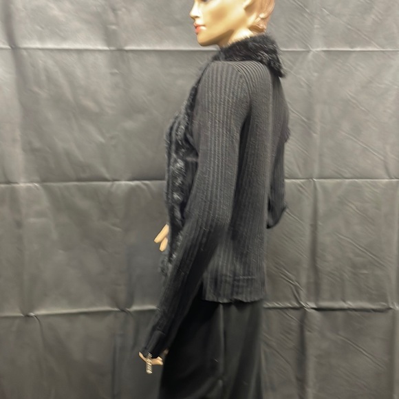 Vintage Dolce Cabo Black Knit Fur Front Zipper Cardigan - Picture 2 of 14
